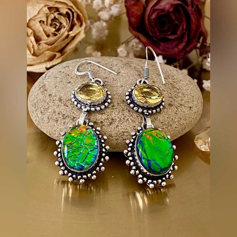 Tripet Fire Opal And Citrine Earring - Picture 4 of 8